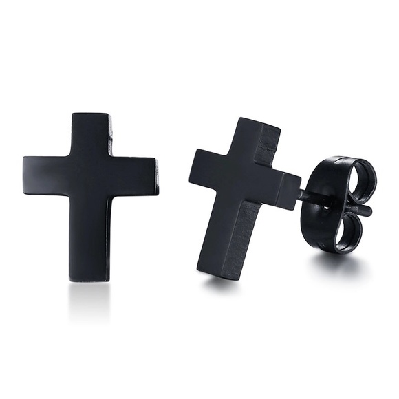 🎄HP🎄Black Stainless Steel Cross Stud Earrings - Picture 2 of 6